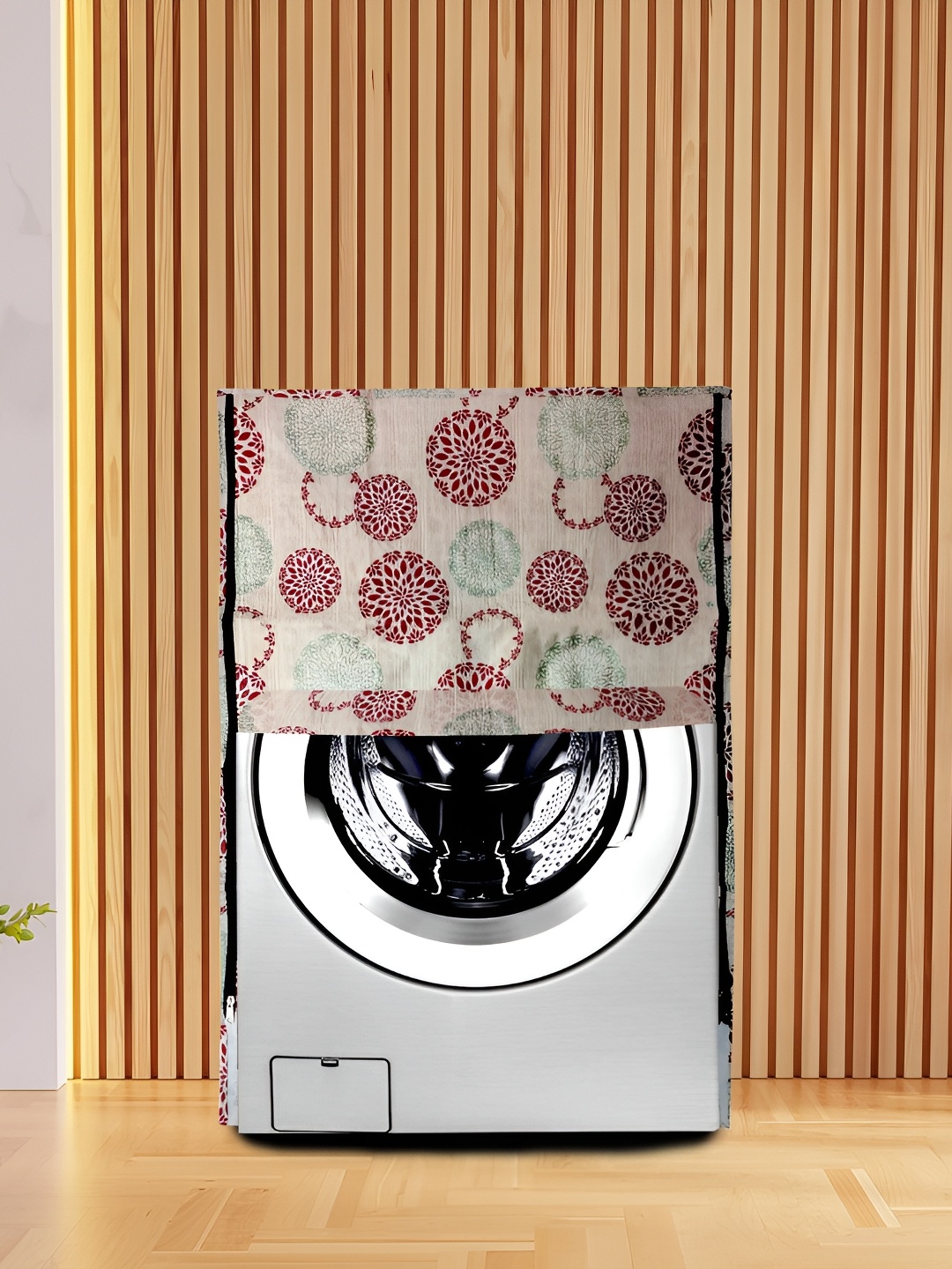 

KANUSHI INDUSTRIES Beige & Green Floral Printed Front Load Automatic Washing Machine Cover