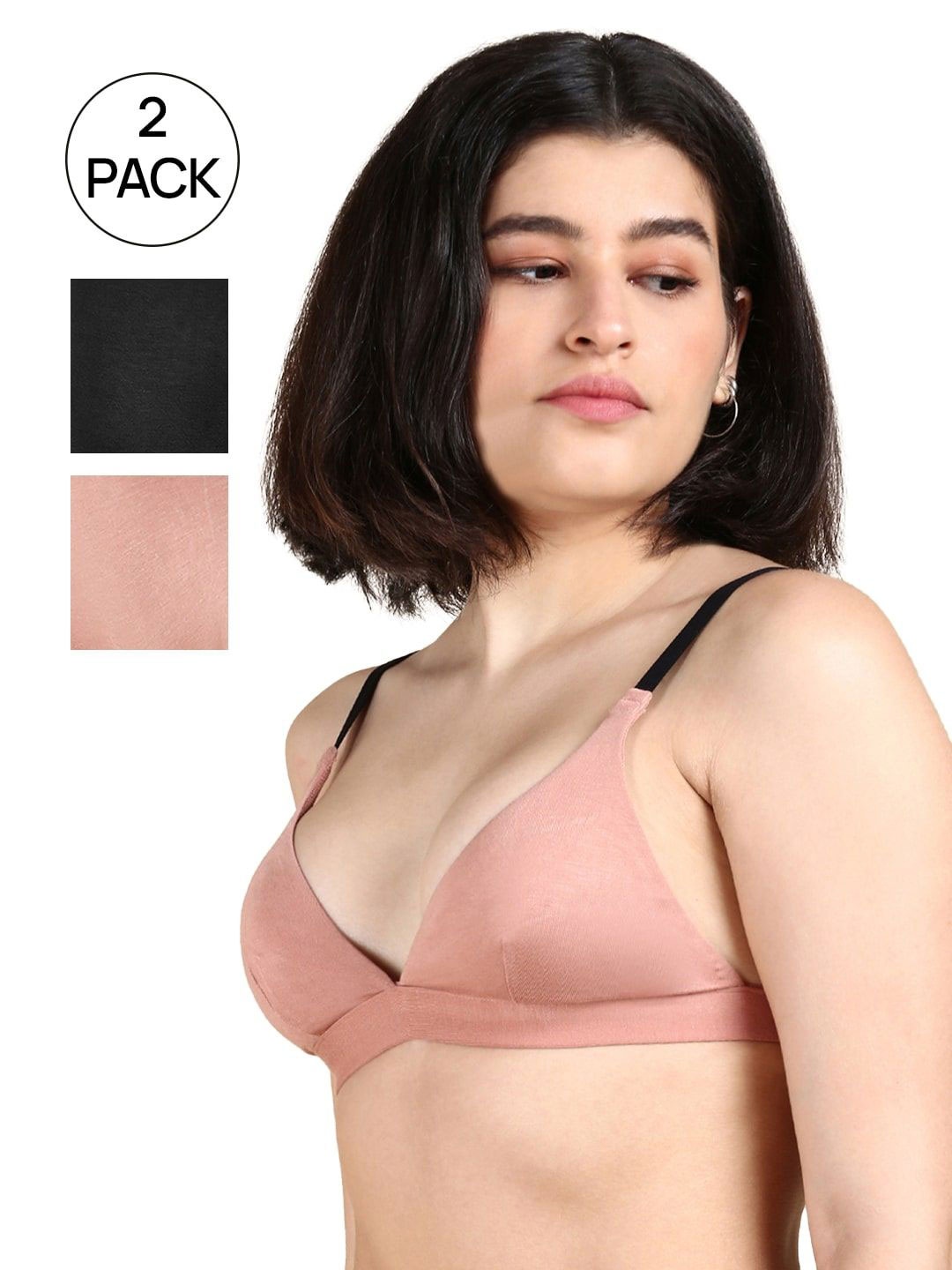 

&CIRCUS Women Pack of 2 Medium Coverage Seamless T-shirt Bra, Black