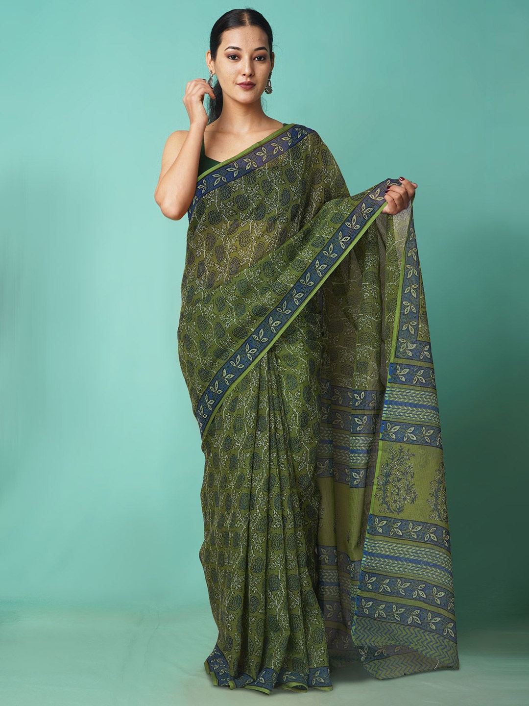 

Unnati Silks Floral Net Handloom Kota Saree, Green