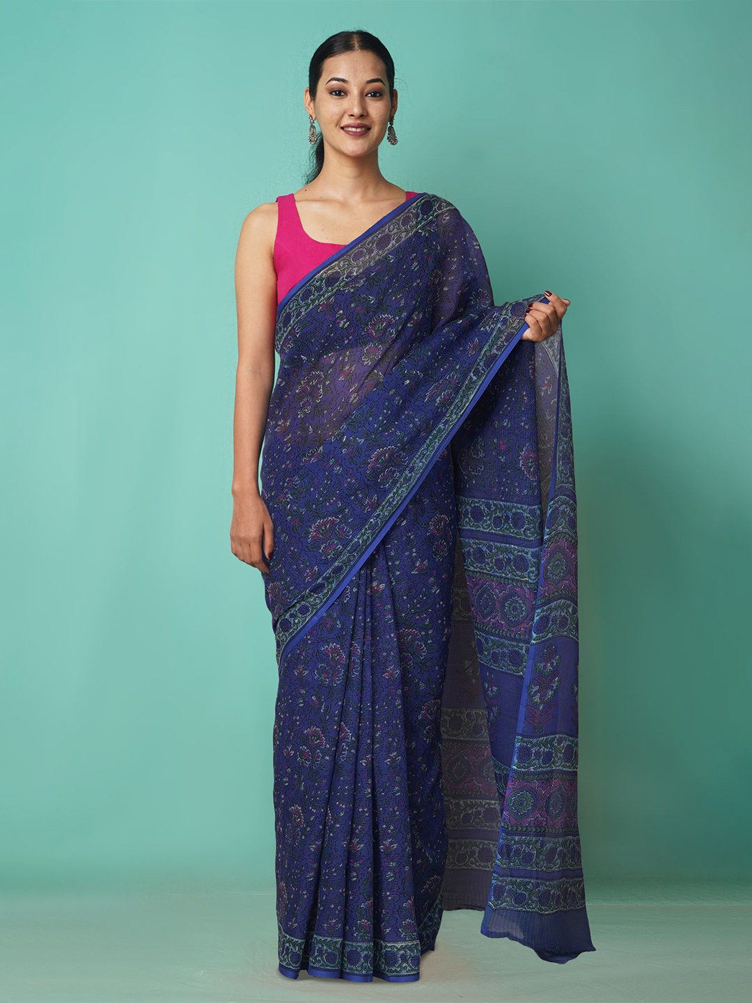 

Unnati Silks Floral Net Handloom Kota Saree, Blue