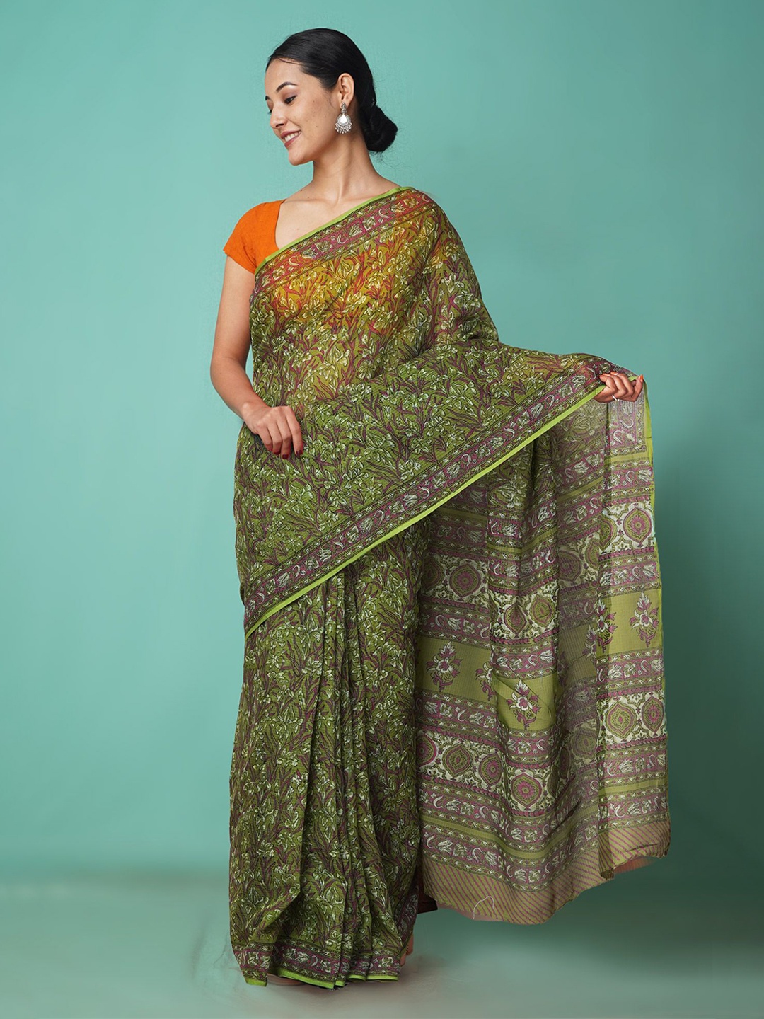 

Unnati Silks Floral Net Handloom Kota Saree, Green