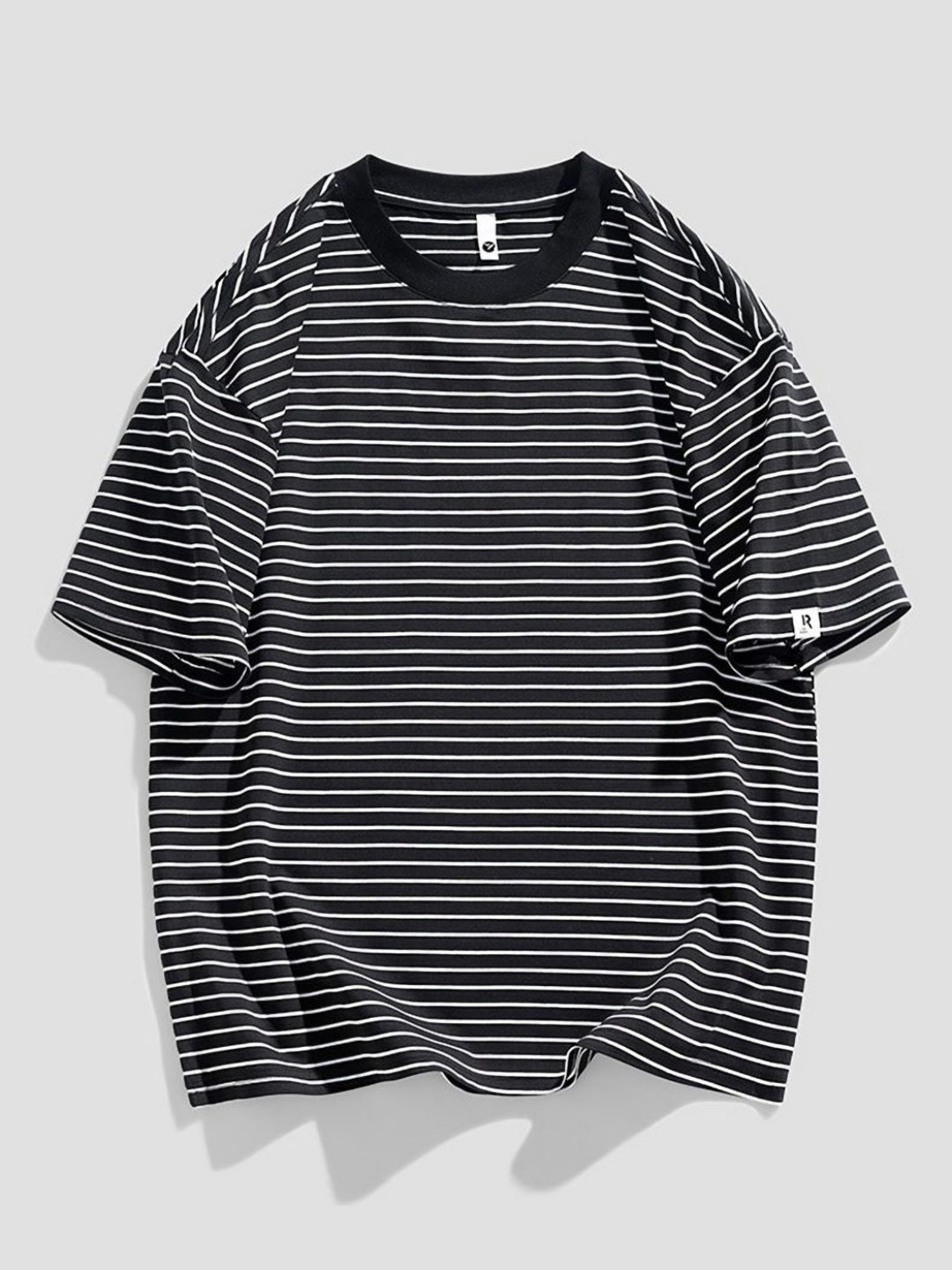 

StyleCast x Revolte Men Striped Round Neck Cotton Relaxed Fit T-shirt, Black