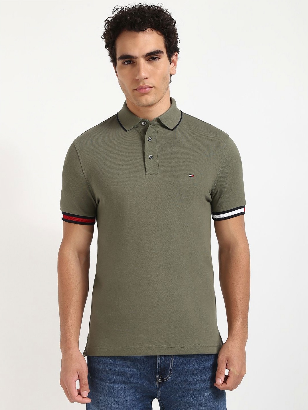 

Tommy Hilfiger Men Solid Polo Collar Cotton T-shirt, Olive