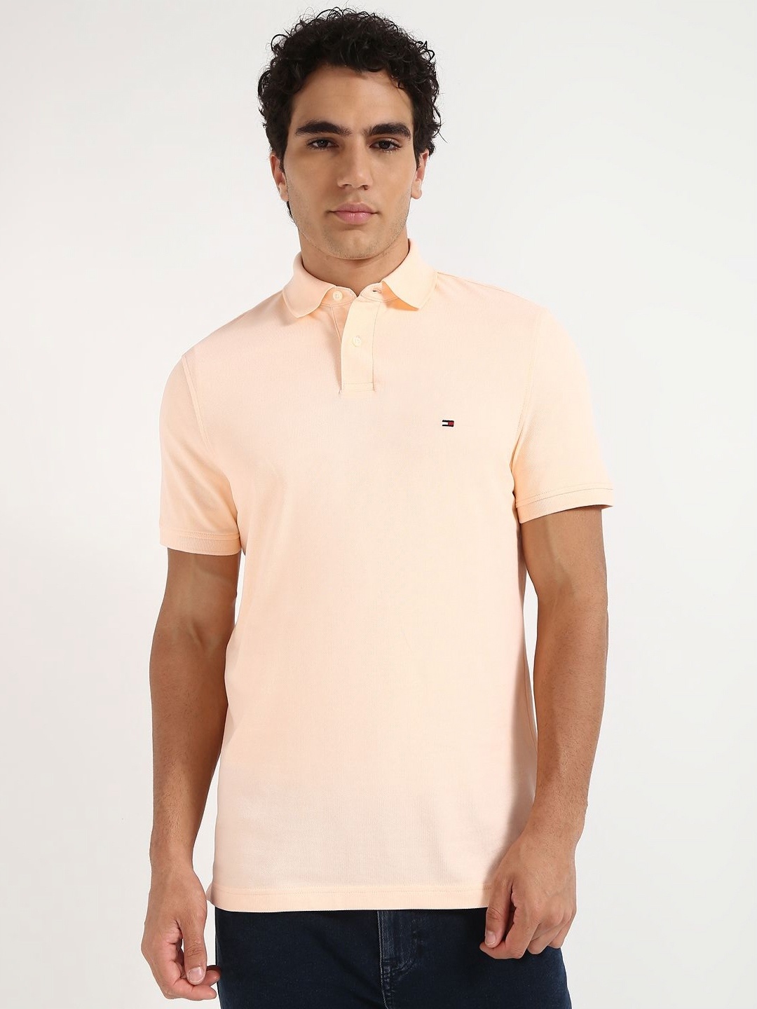 

Tommy Hilfiger Men Self Design Polo Collar Cotton T-shirt, Pink