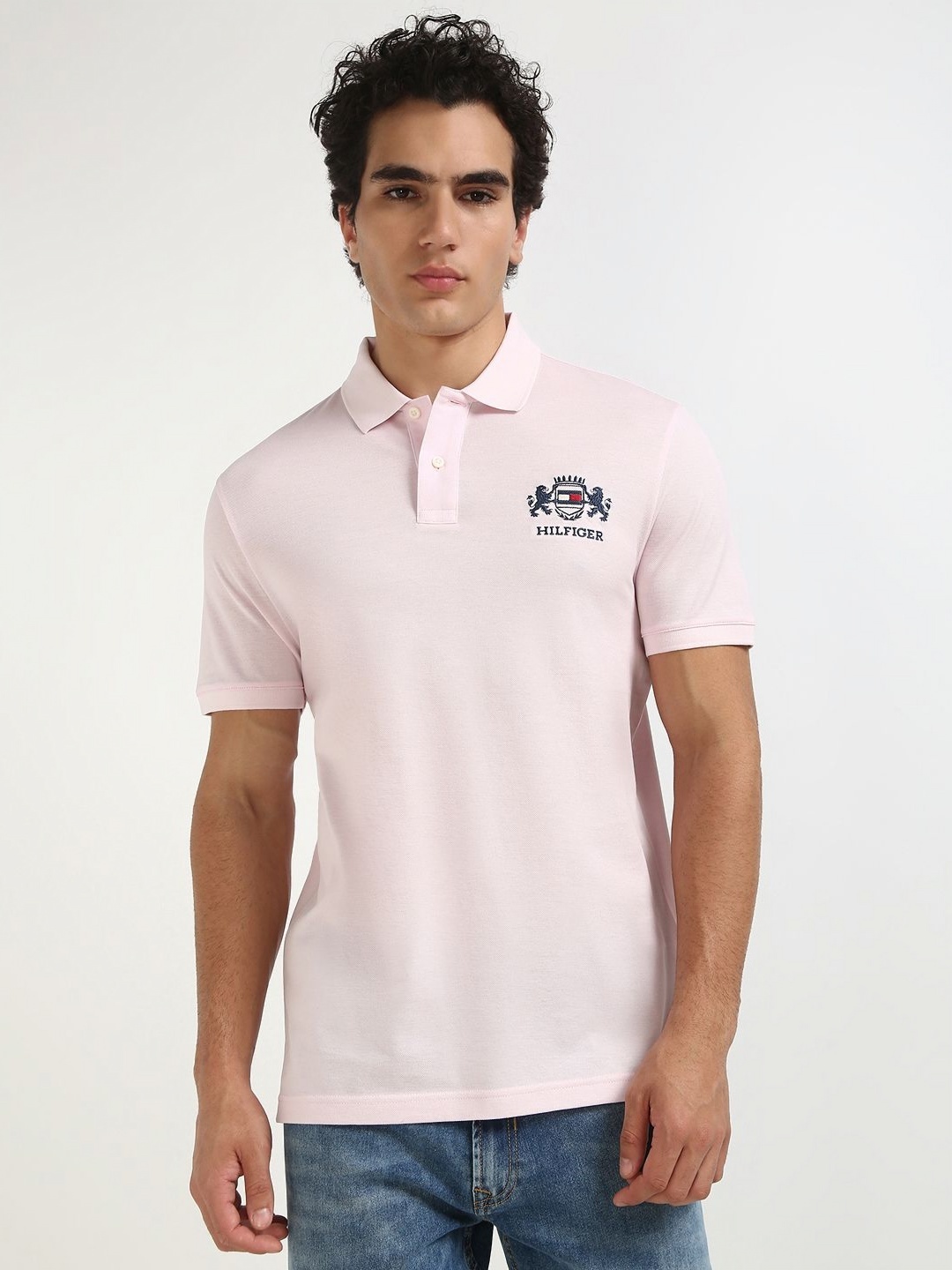 

Tommy Hilfiger Men Solid Polo Collar Cotton T-shirt, Pink