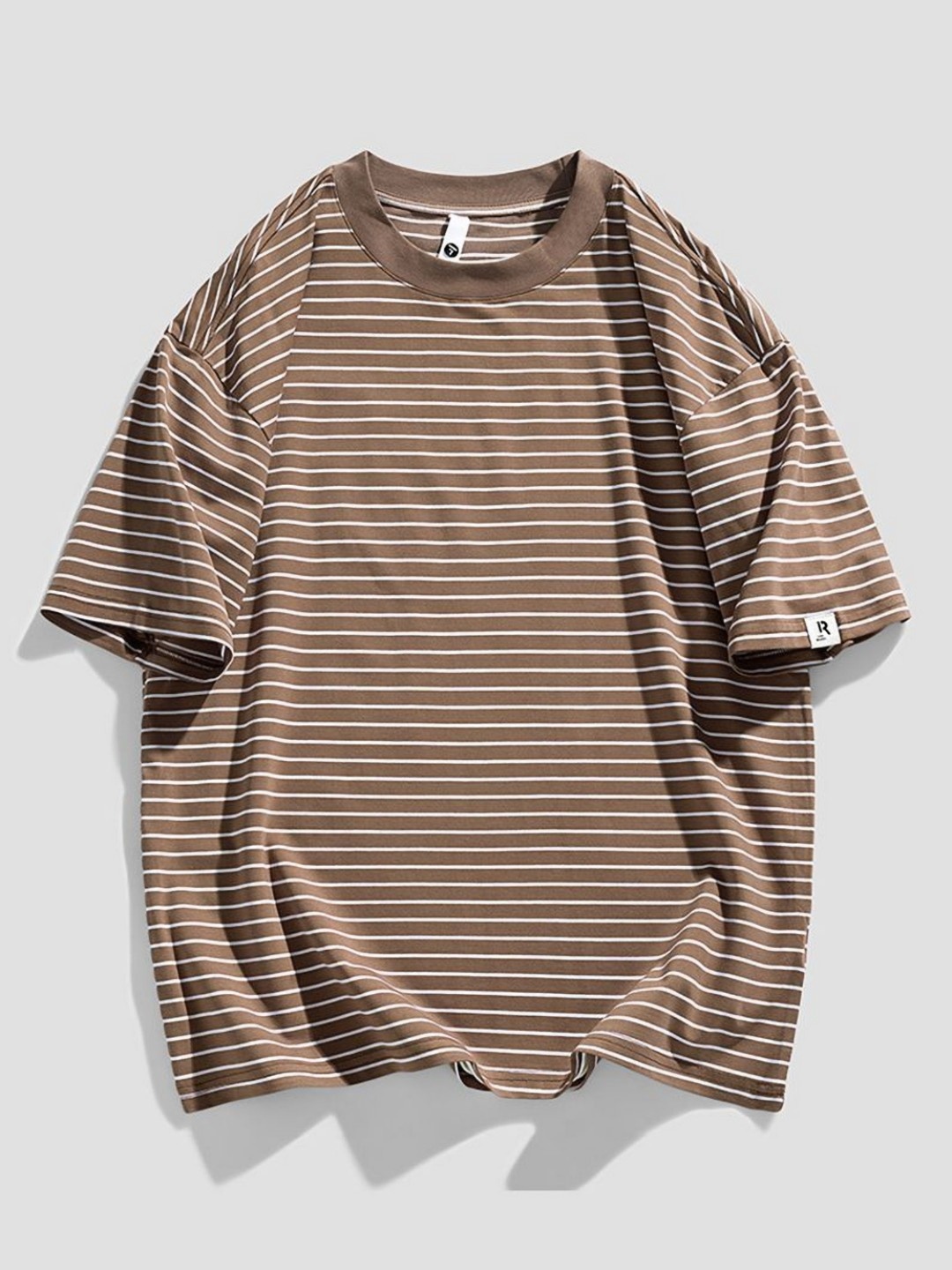 

StyleCast x Revolte Men Striped Round Neck Cotton Relaxed Fit T-shirt, Brown