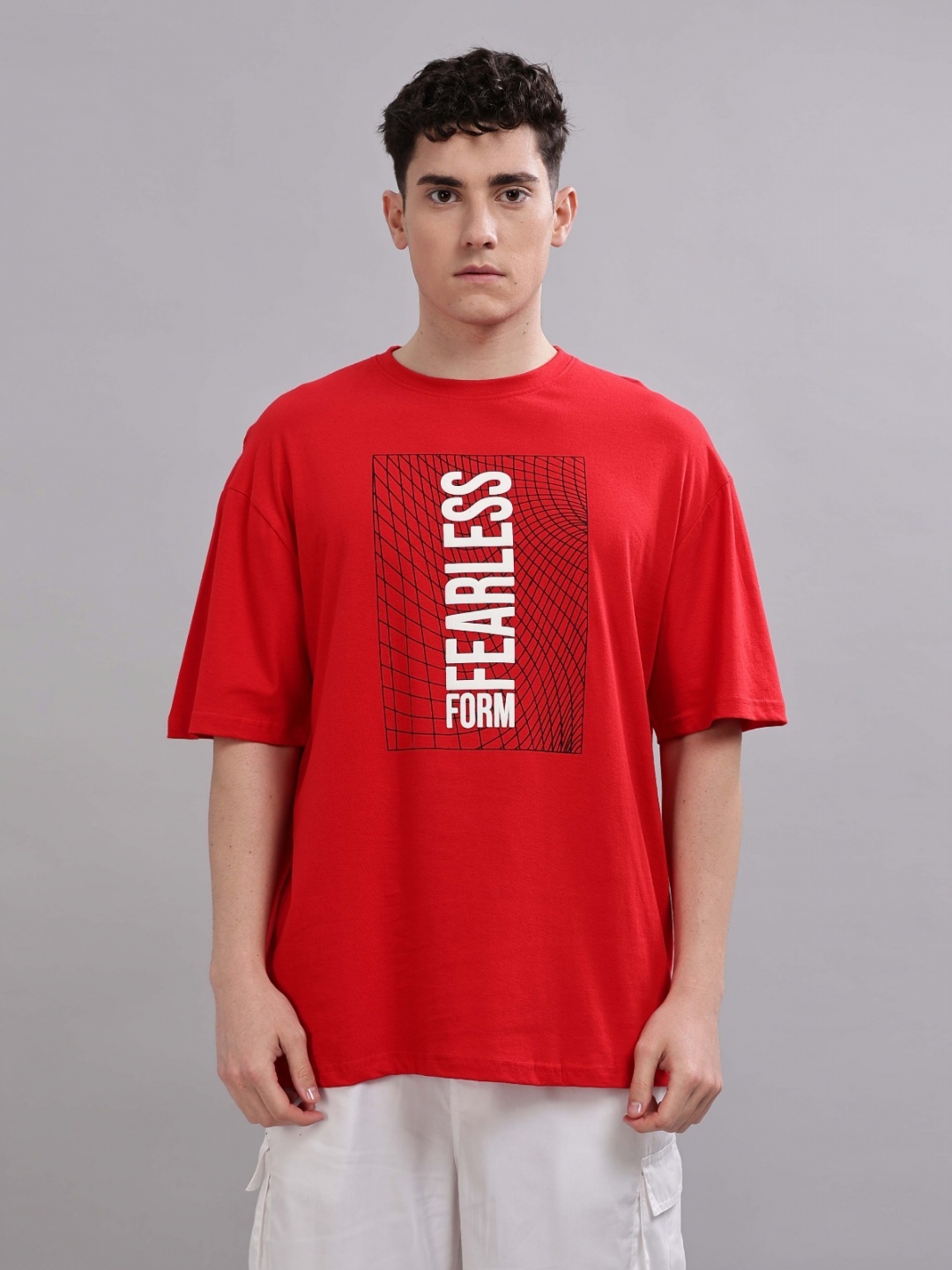

TOMHIDDLE Men Typography Printed Round Neck Cotton Oversized T-shirt, Red