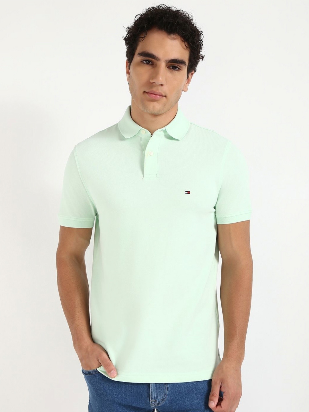 

Tommy Hilfiger Men Solid Polo Collar Cotton T-shirt, Green