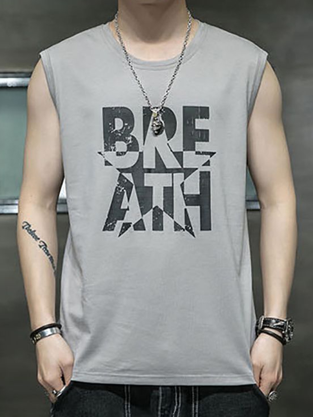 

StyleCast x Revolte Men Typography Printed Round Neck Cotton T-shirt, Grey