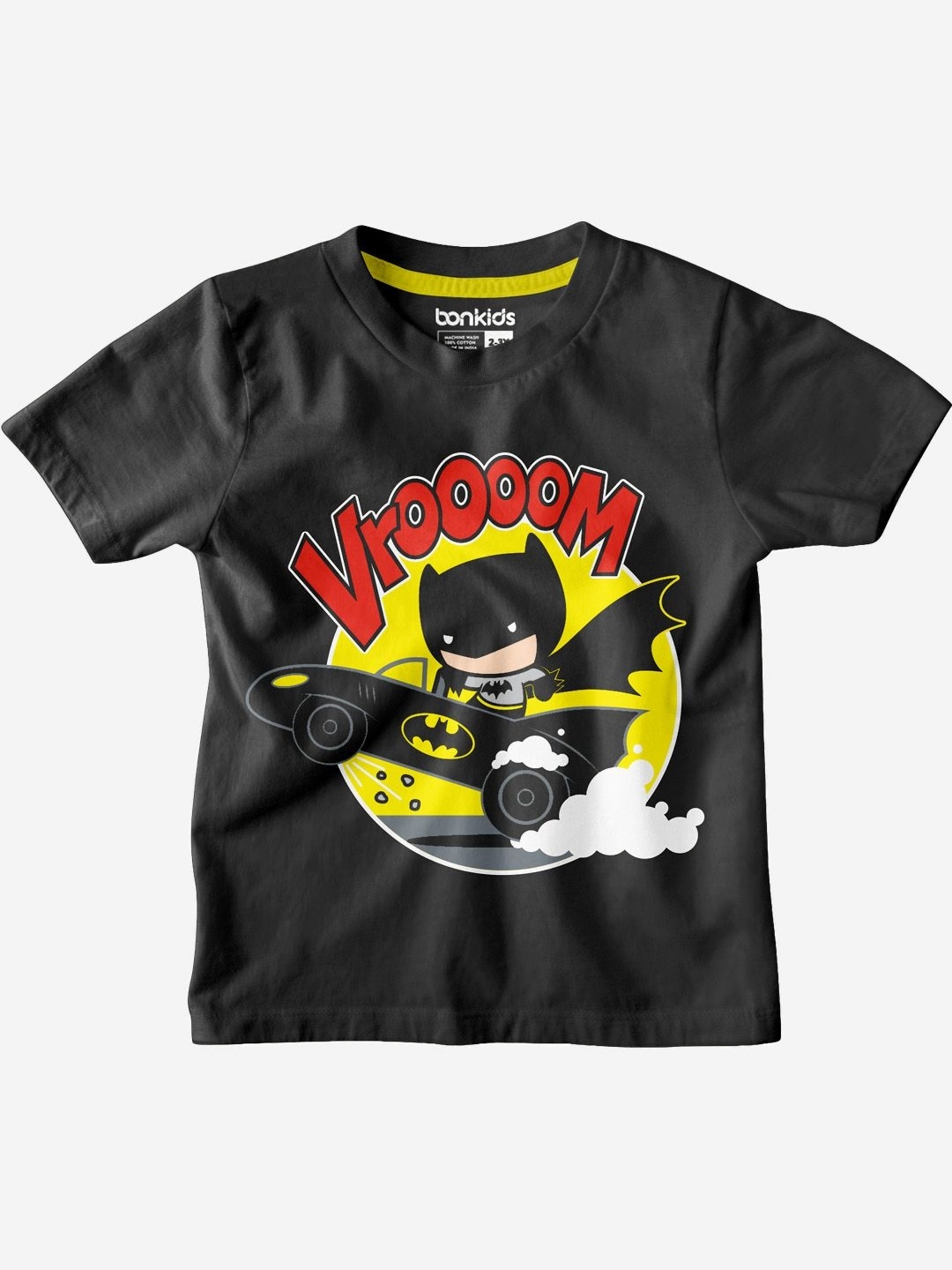 

BONKIDS Boys Graphic Printed Round Neck Cotton Batman T-shirt, Black