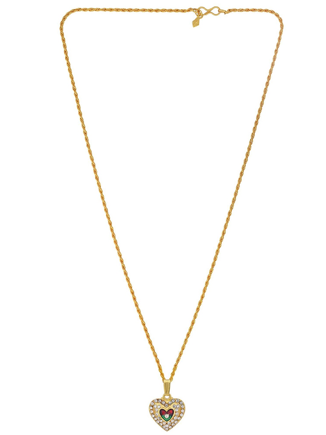 

MEMOIR Gold-Plated Cubic Zirconia Studded Heart Shape Charm Pendant With Chain