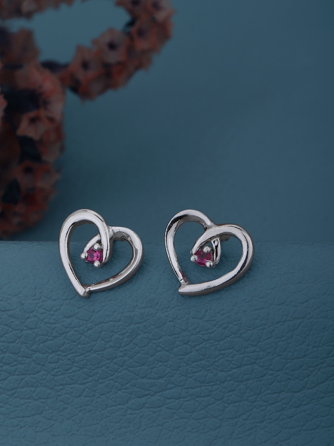 

Carlton London Rhodium-Plated 925 Sterling Silver CZ Studded Heart Shaped Studs Earrings