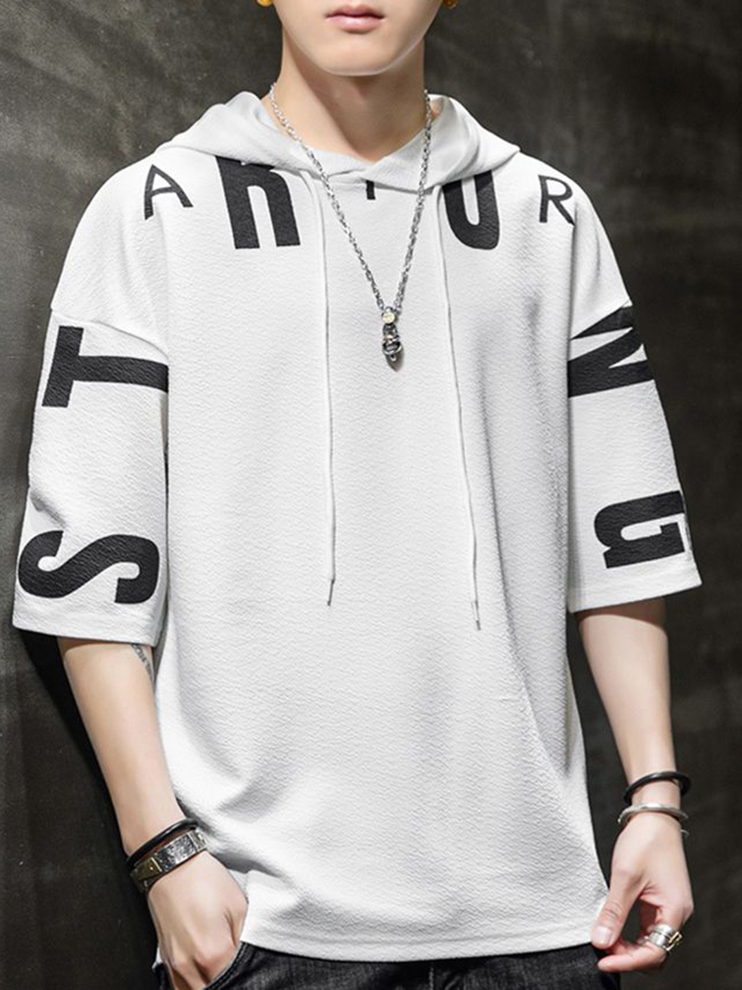 

StyleCast x Revolte Men Typography Printed Hooded Oversized T-shirt, White