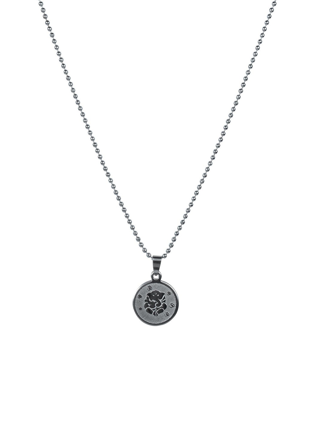 

MEMOIR Unisex Brass-Plated Circular Lord Ganesha Pendant With Chain, Silver