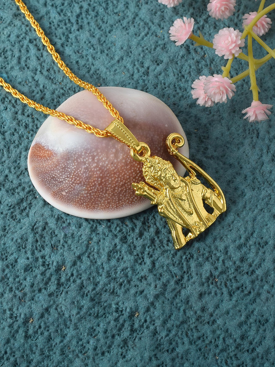 

MEMOIR Unisex Brass-Plated Lord Shri Ram Pendant With Chain, Gold