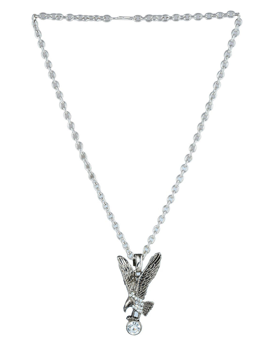 

MEMOIR Unisex Silver-Plated American Diamond Studded Flying Eagle Pendant With Chain