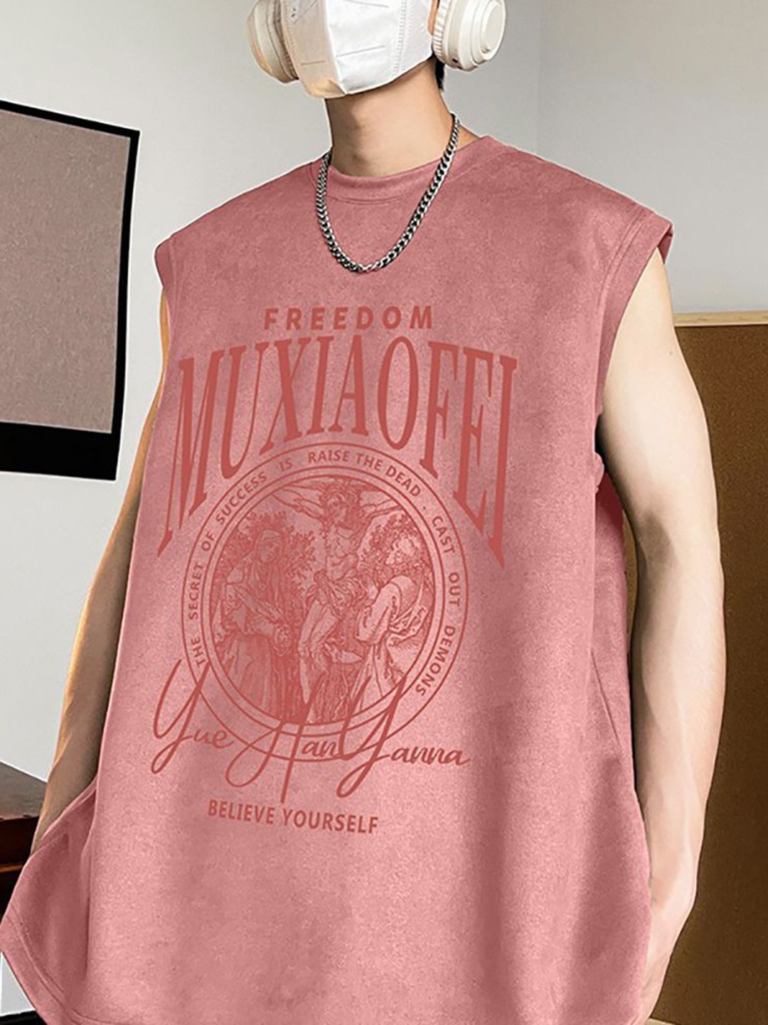 

StyleCast x Revolte Men Graphic Printed Round Neck Oversized T-shirt, Peach