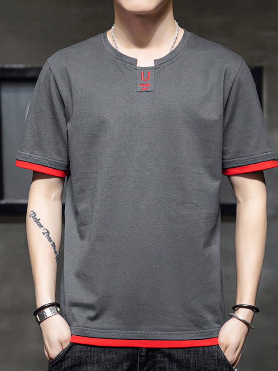 

StyleCast x Revolte Men Solid Round Neck Cotton T-shirt, Grey