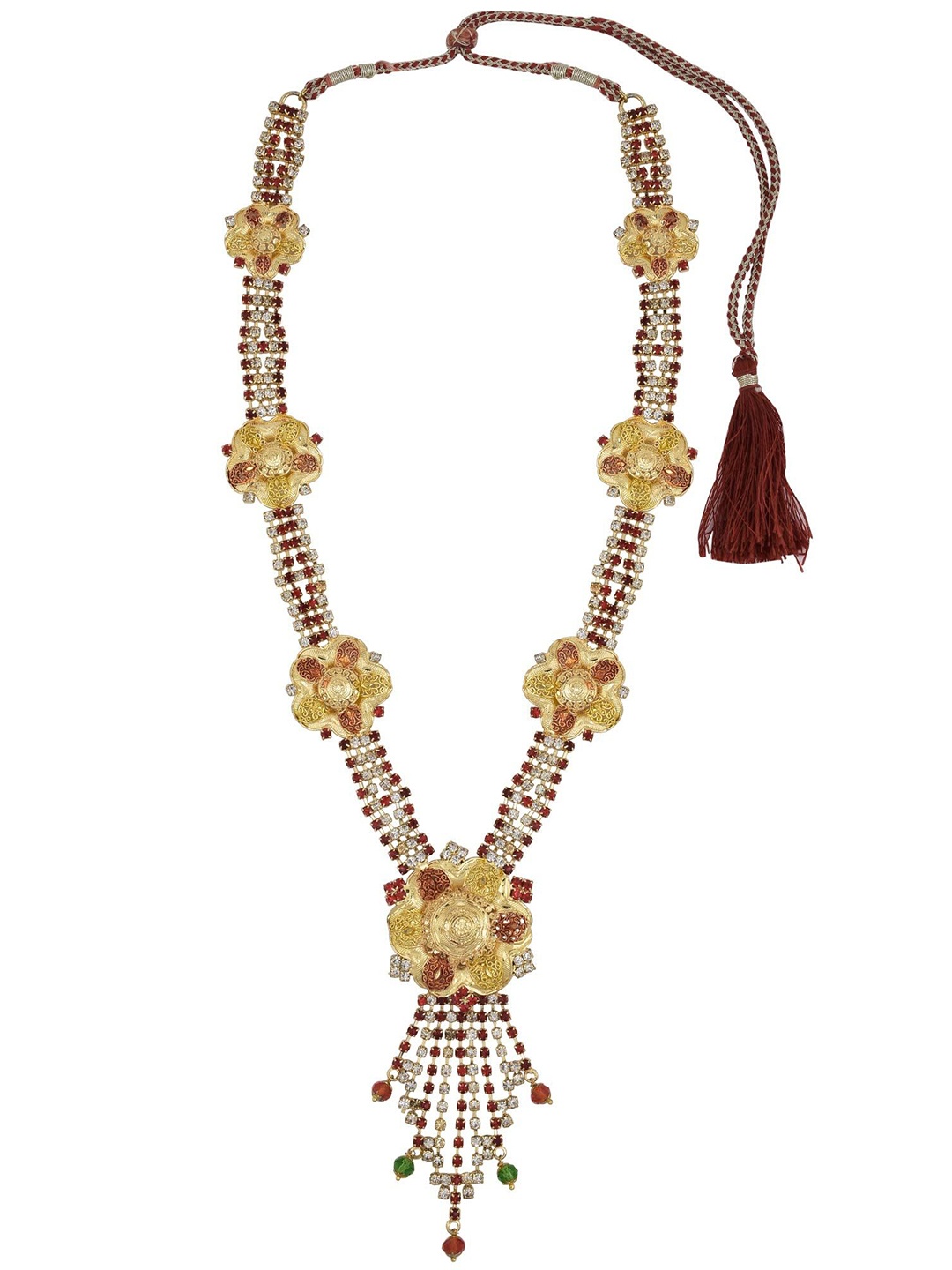 

MEMOIR Unisex Brass-Plated Cubic Zirconia Stone Studded & Beaded Statement Necklace, Gold