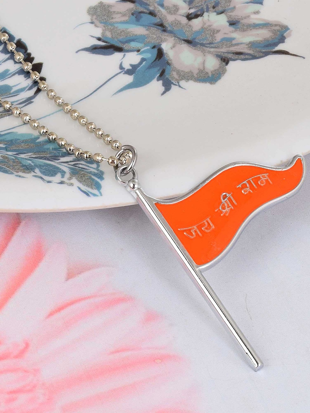 

MEMOIR Unisex Stainless Steel Jai Shri Ram Flag Pendant With Chain, Orange