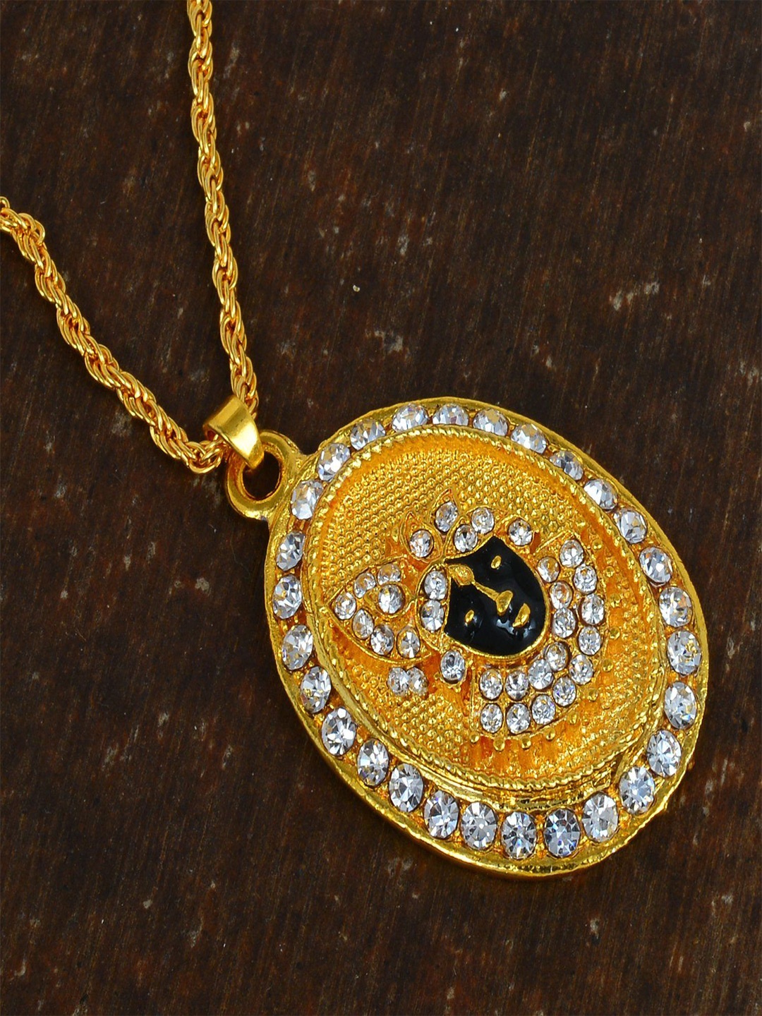 

MEMOIR Unisex Gold-Plated Cubic Zirconia Studded Lord Krishna Pendant With Chain