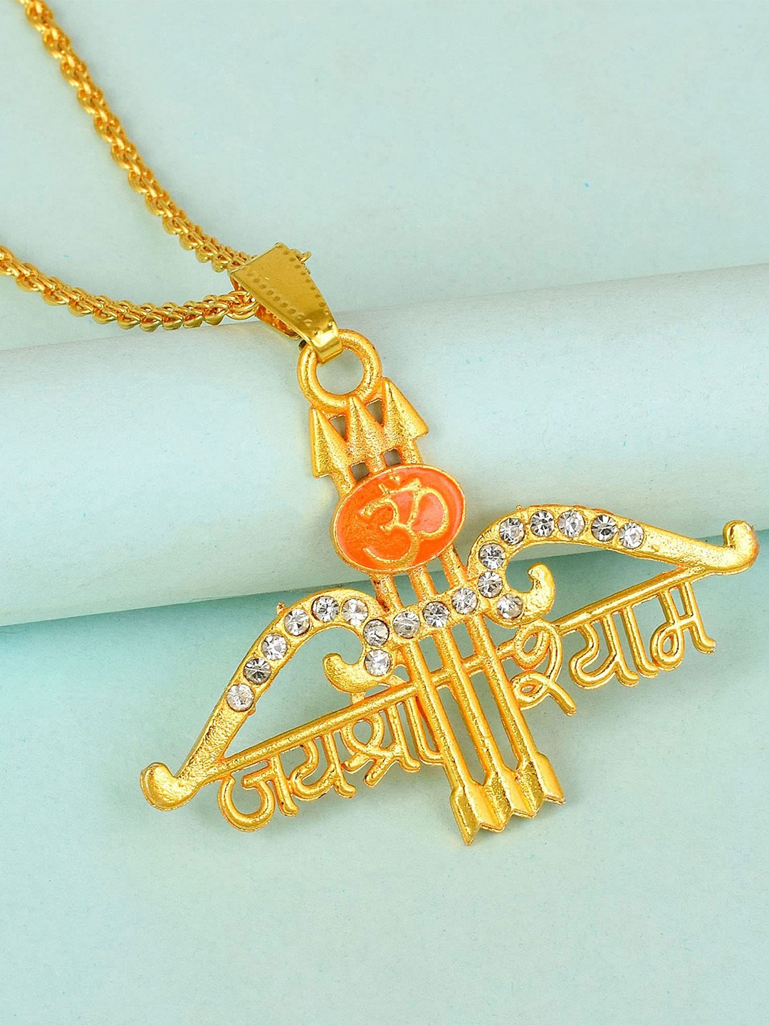 

MEMOIR Unisex Gold-Plated Stone Studded Pendant With Chain