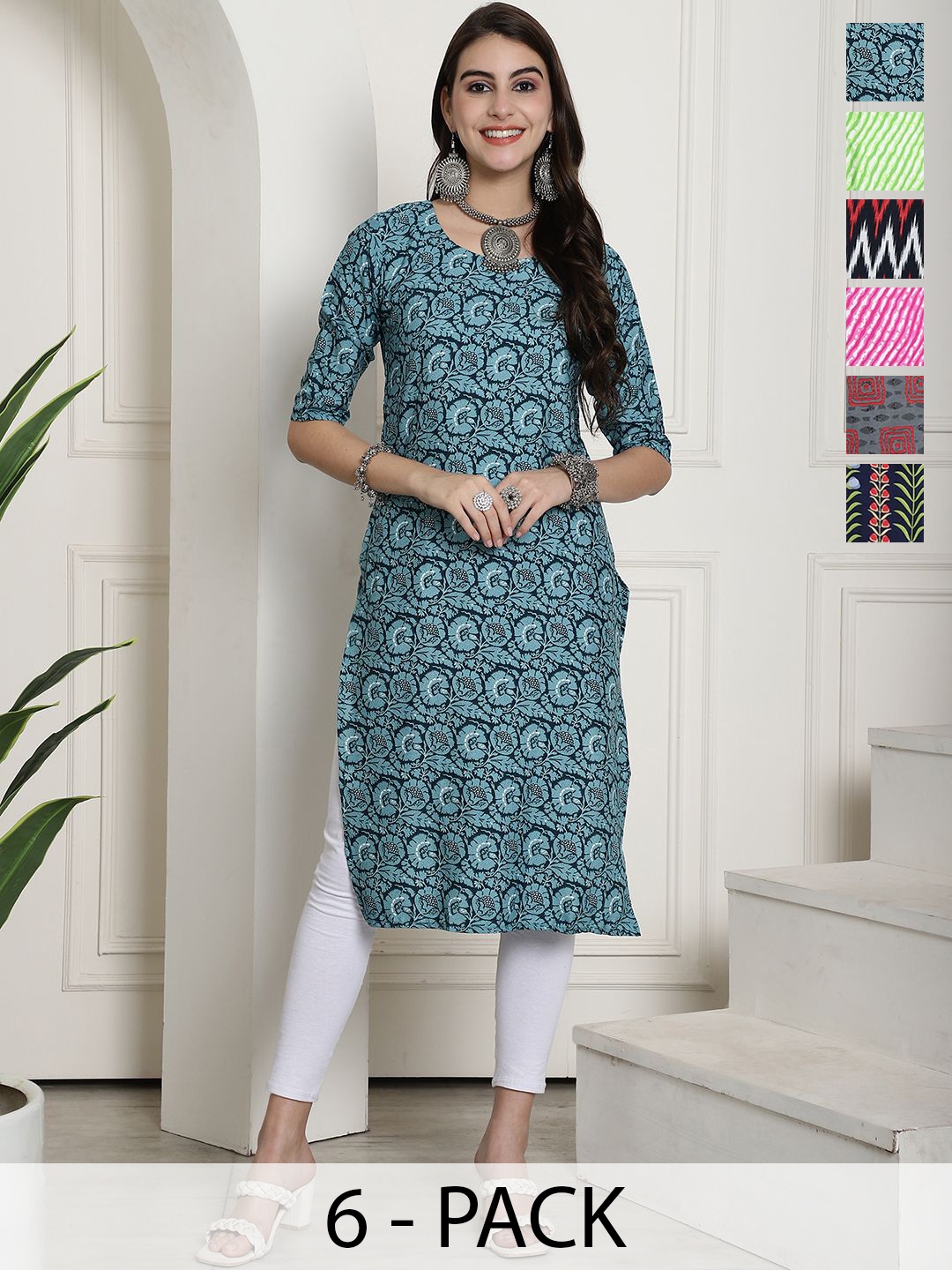 

7Threads Selections of 6 Ethnic Motifs Printed Straight Kurta, Blue