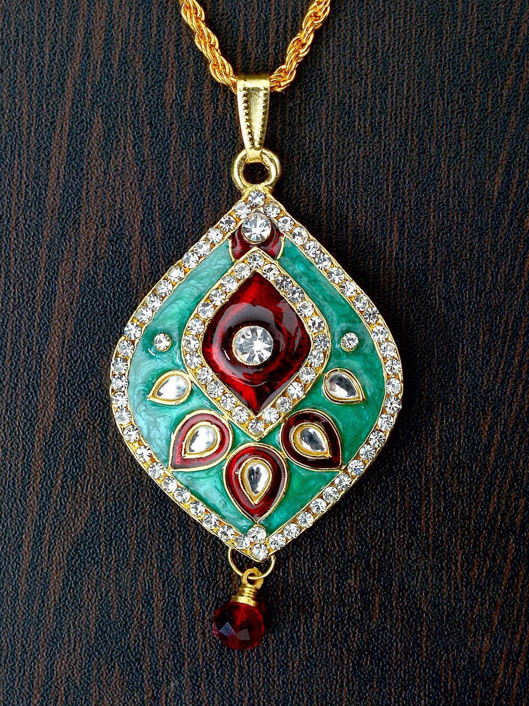 

MEMOIR Unisex Gold-Plated Stone Studded Contemporary Pendant With Chain
