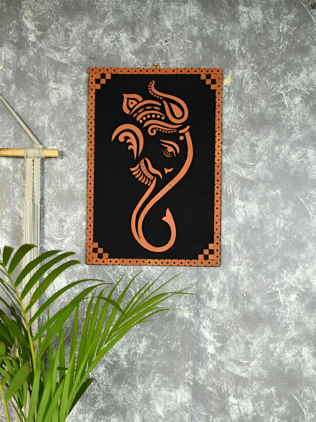 

SOWPEACE Brown & Black Ganesha Terracotta Religious Wall Decr