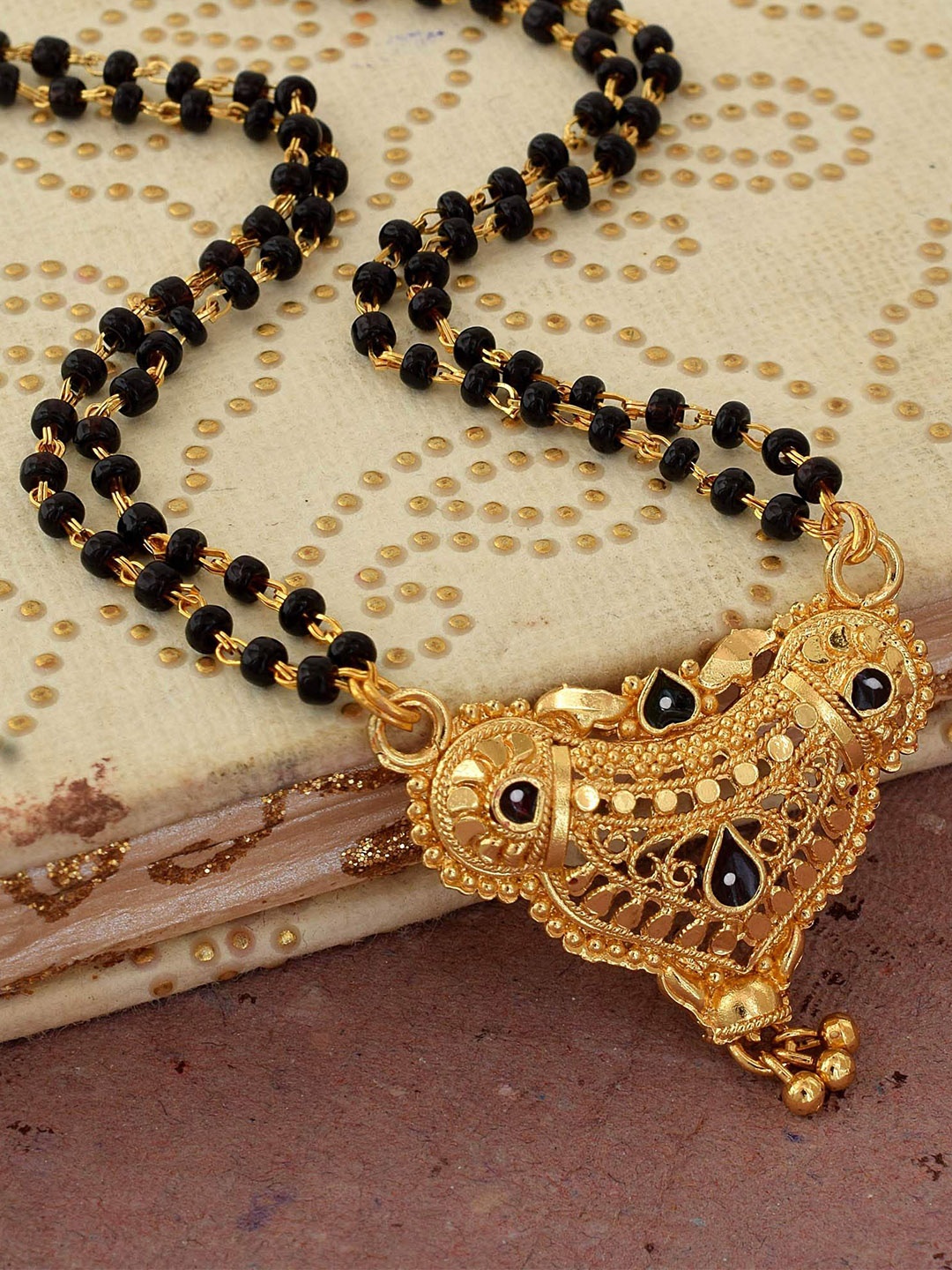 

MEMOIR Gold-Plated Stone Studded & Beaded Mangalsutra