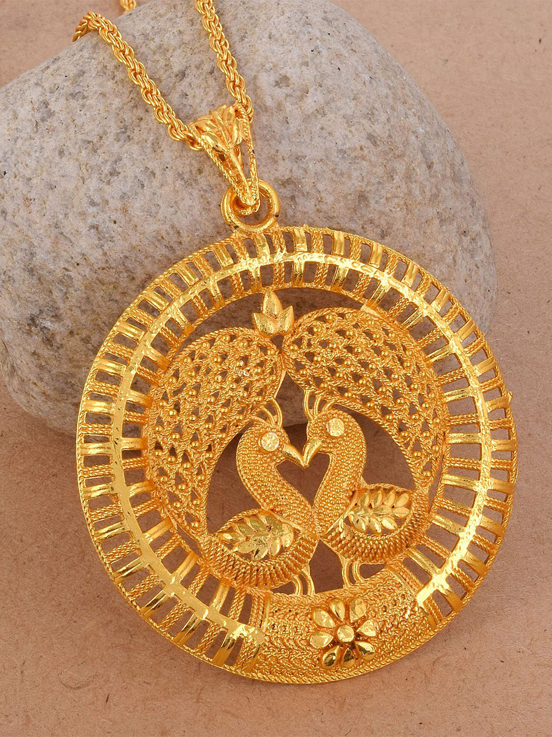 

MEMOIR Gold-Plated Peacock Detail Circular Charm Pendant With Chain