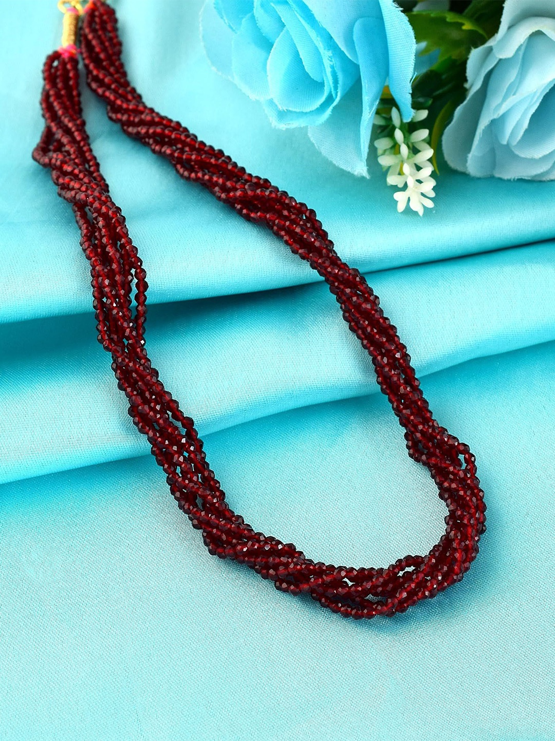 

MEMOIR Brass-Plated Beaded Necklace, Maroon