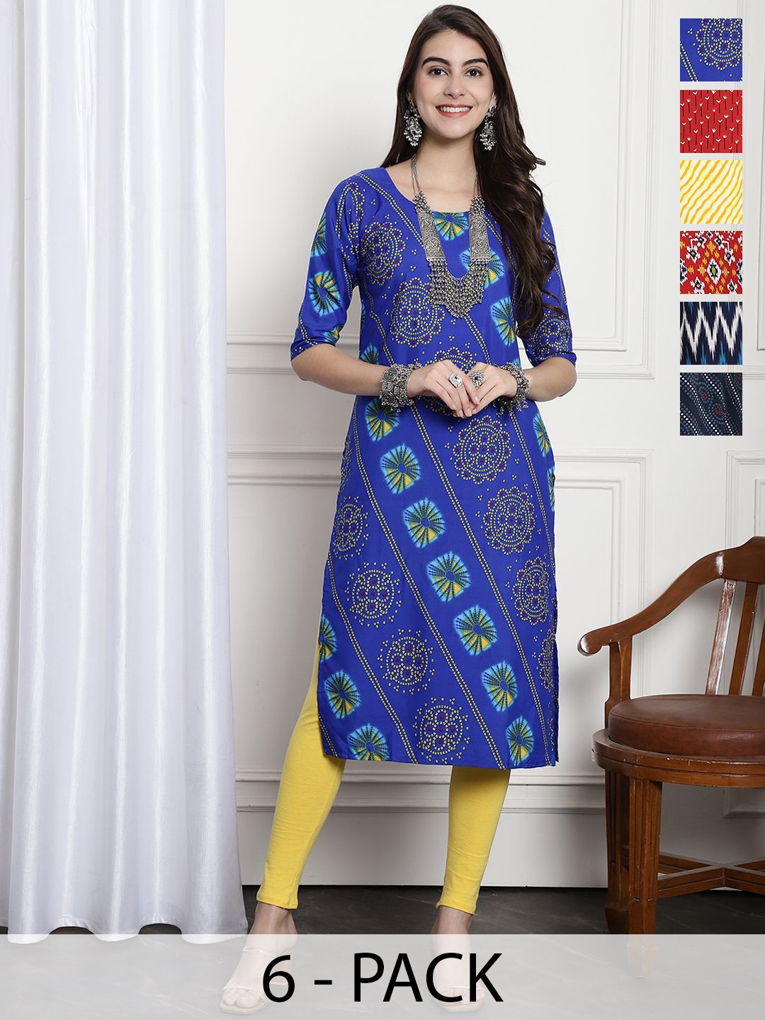 

7Threads Selections of 6 Ethnic Motifs Printed Straight Kurta, Black