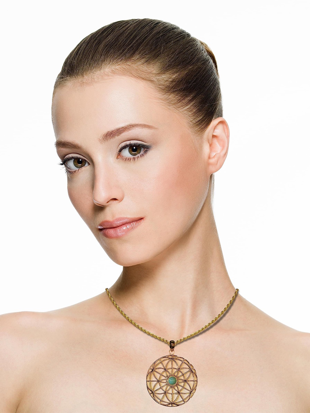 

MEMOIR Gold-Plated Gem Stone Studded Chakra Design Pendant With Chain