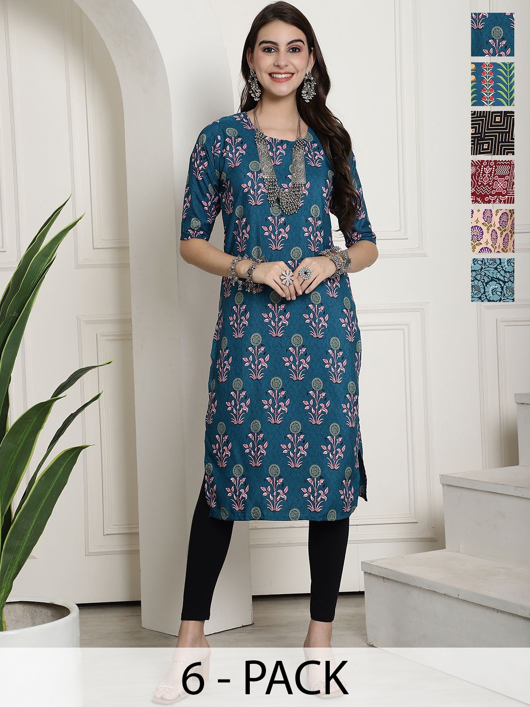 

7Threads Selections of 6 Ethnic Motifs Printed Kurta, Blue