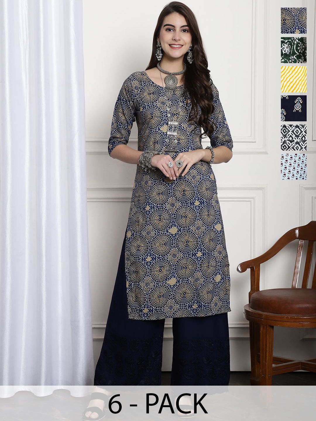 

7Threads Selections of 6 Ethnic Motifs Printed Kurta, Blue