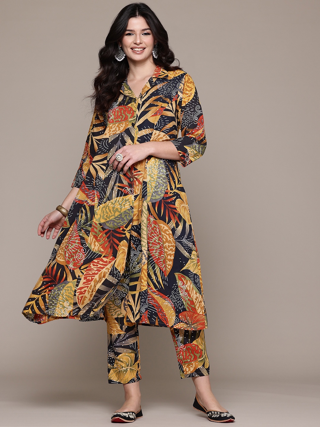 Readiprint Floral Printed Pure Cotton Kurta with Trousers, Black