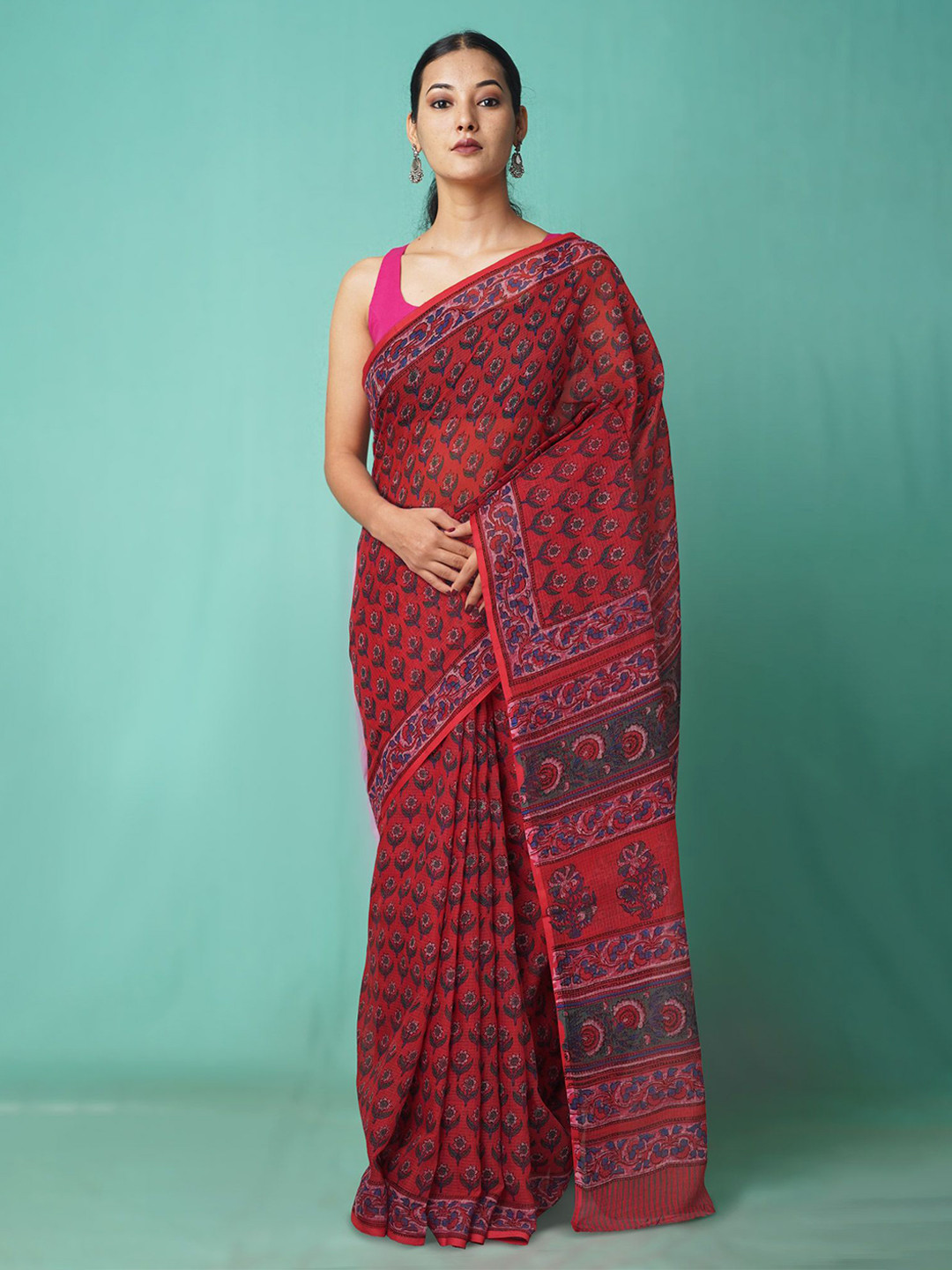 

Unnati Silks Floral Net Handloom Kota Saree, Red