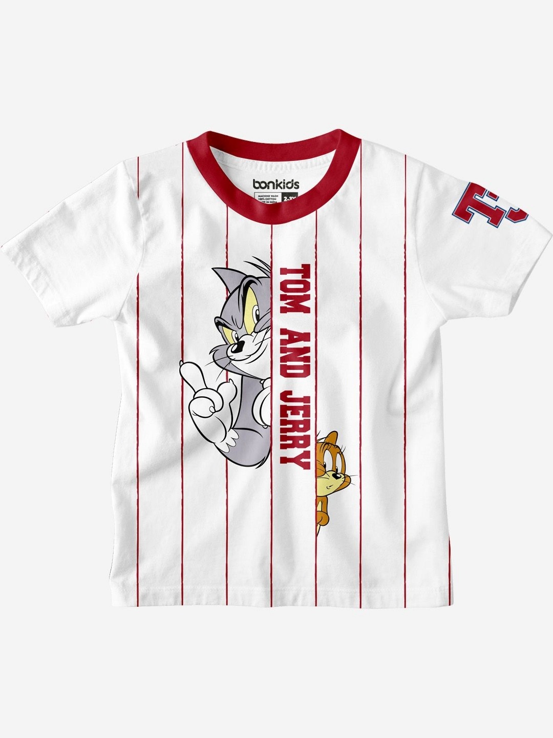 

BONKIDS Boys Graphic Printed Round Neck Cotton Tom & Jerry T-shirt, White