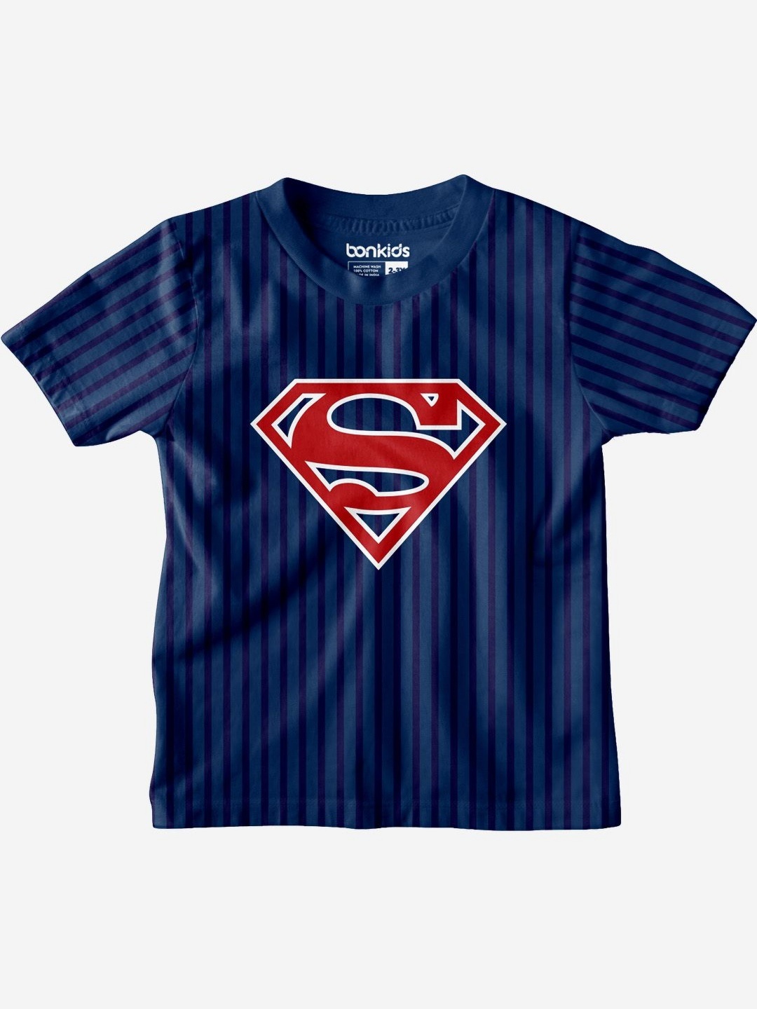 

BONKIDS Boys Graphic Printed Round Neck Cotton Superman T-shirt, Navy blue