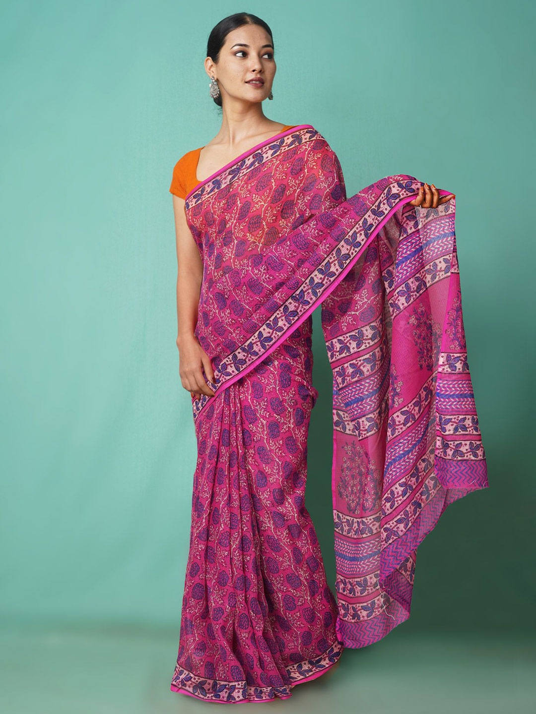 

Unnati Silks Printed Net Handloom Kota Saree, Pink