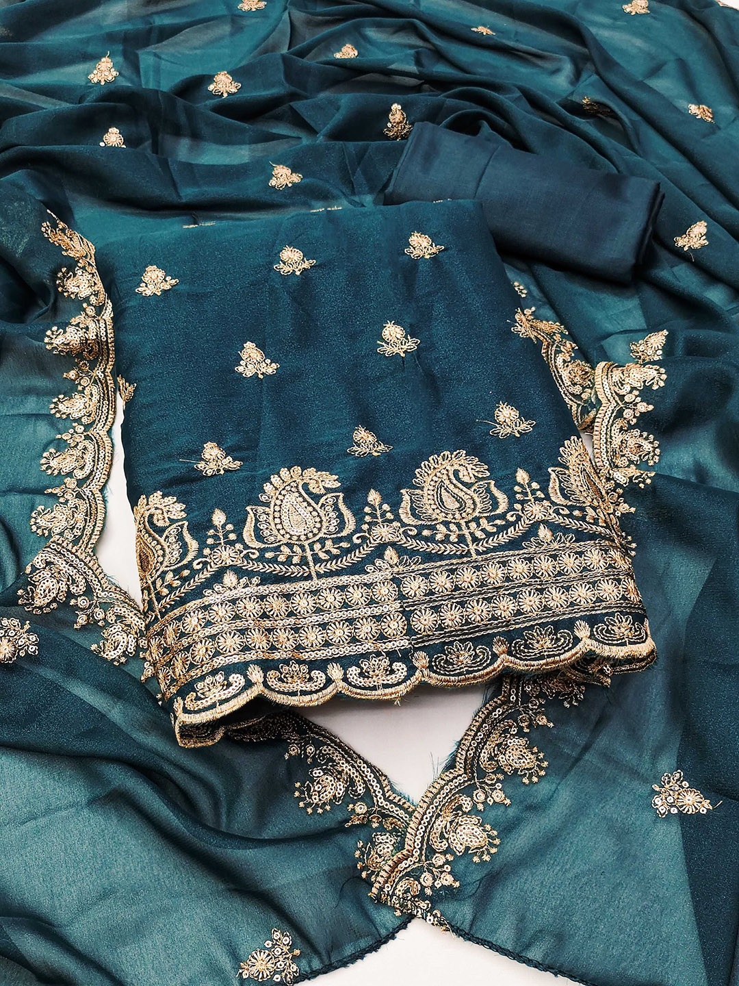 

KALINI Paisley Embroidered Sequinned Unstitched Dress Material, Teal