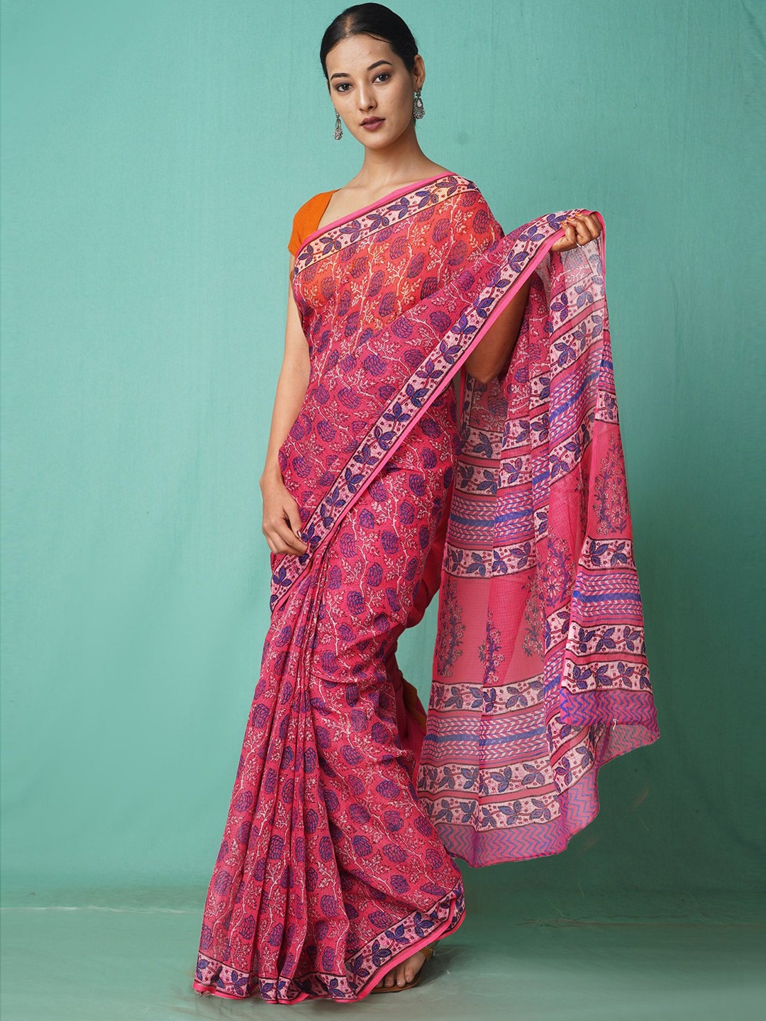 

Unnati Silks Printed Net Handloom Kota Saree, Pink
