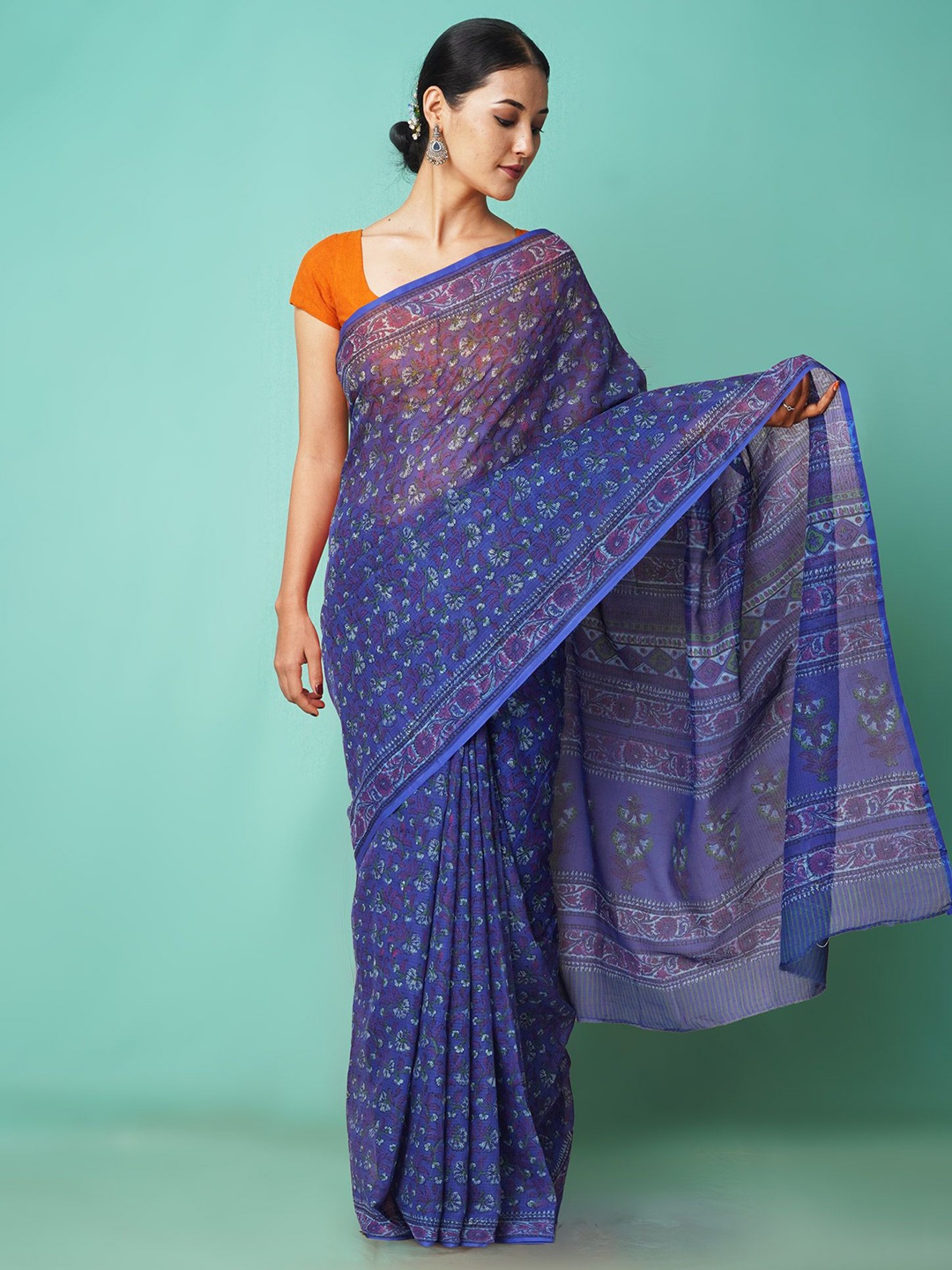

Unnati Silks Printed Net Handloom Kota Saree, Blue