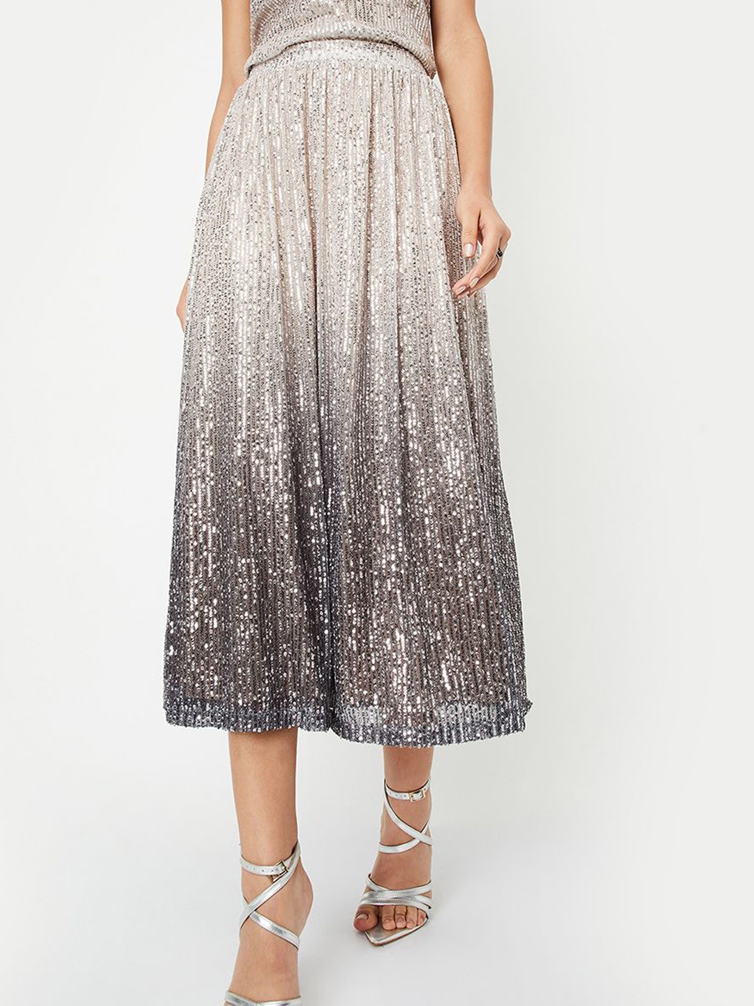 

Kalki x Max Women Sequinned Embellished A-line Midi Skirt, Grey