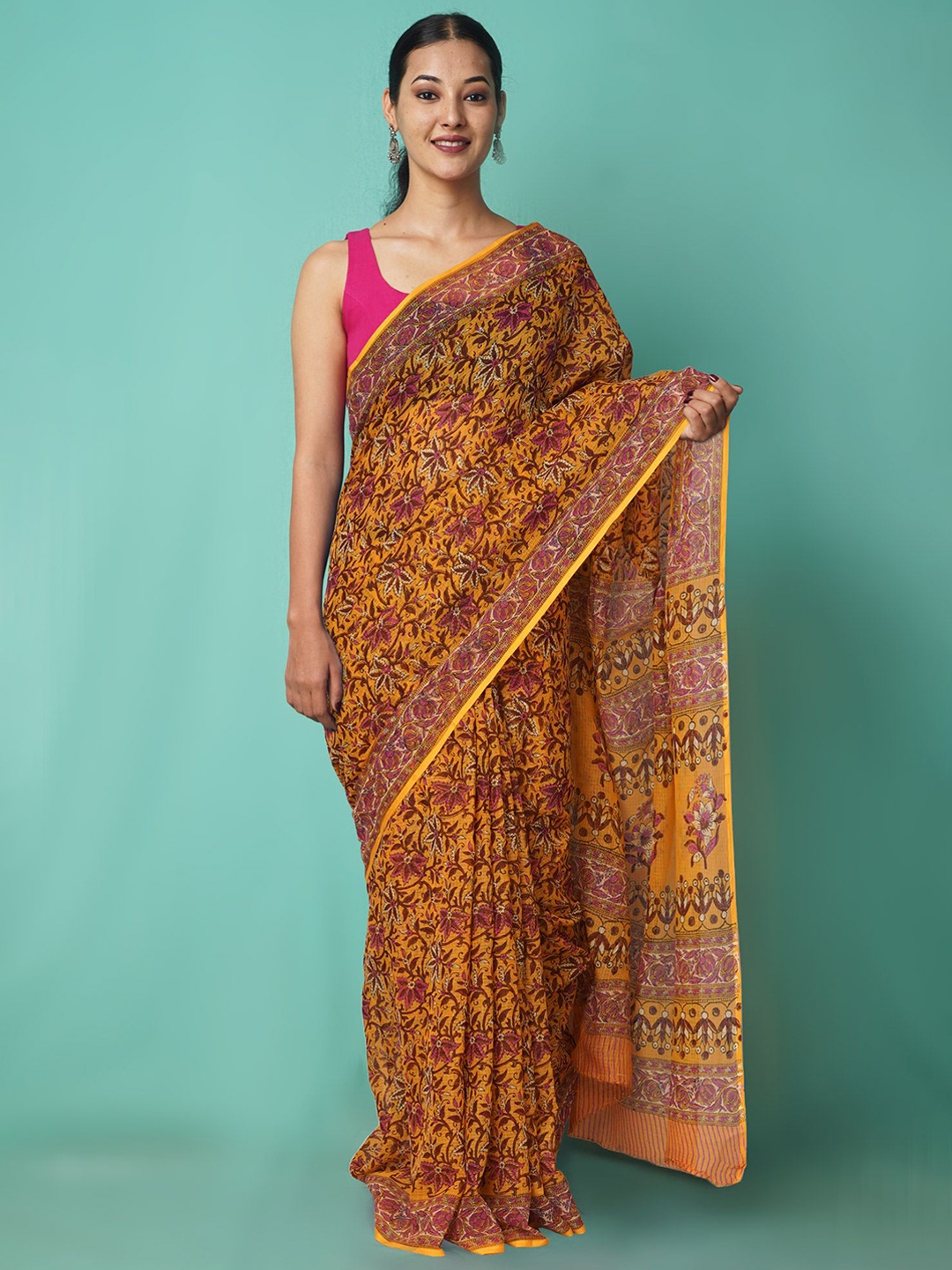 

Unnati Silks Floral Printed Net Handloom Kota Saree, Yellow
