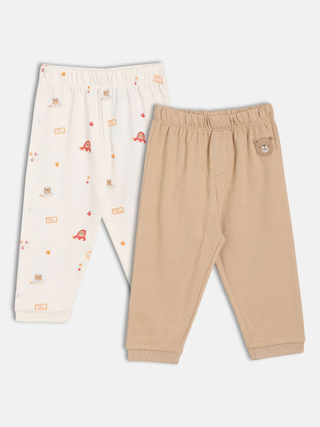 

MINI KLUB Boys Pack Of 2 Printed Mid-Rise Regular Fit Cotton Trousers, White