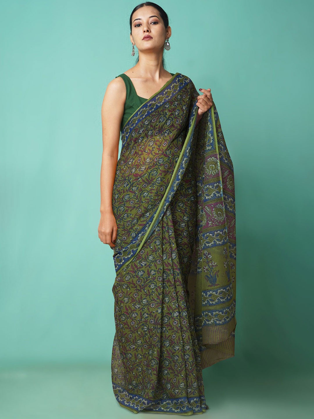 

Unnati Silks Floral Net Handloom Kota Saree, Green