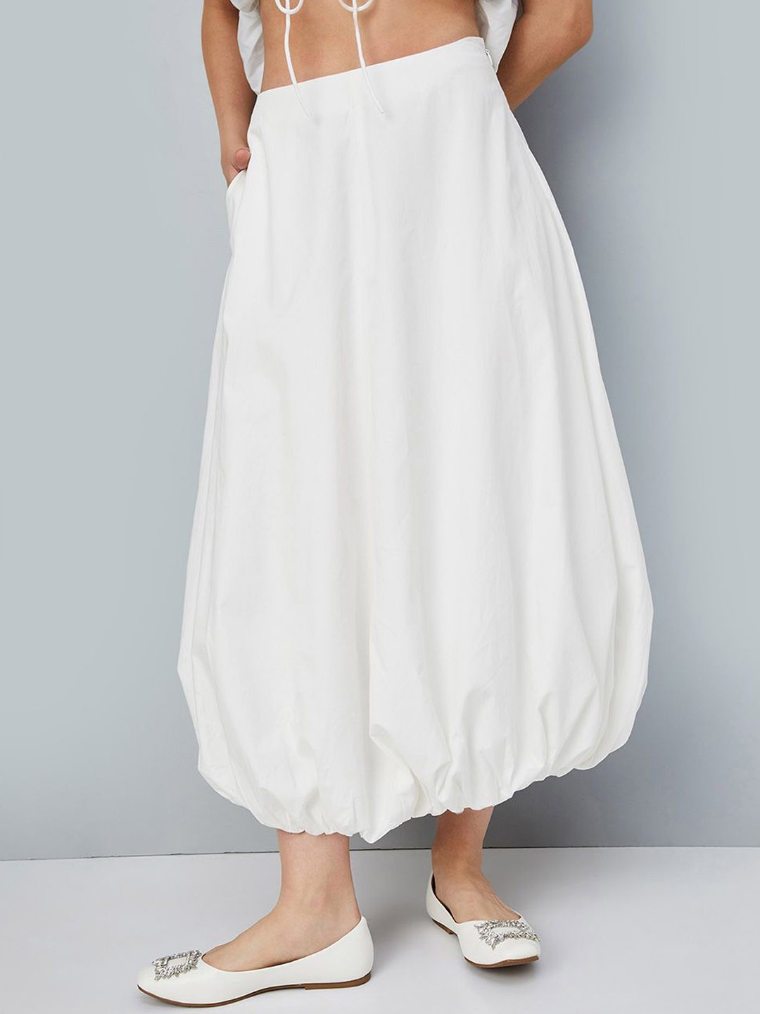 

max Women Bubble Hem Peplum Maxi Skirt, Off white