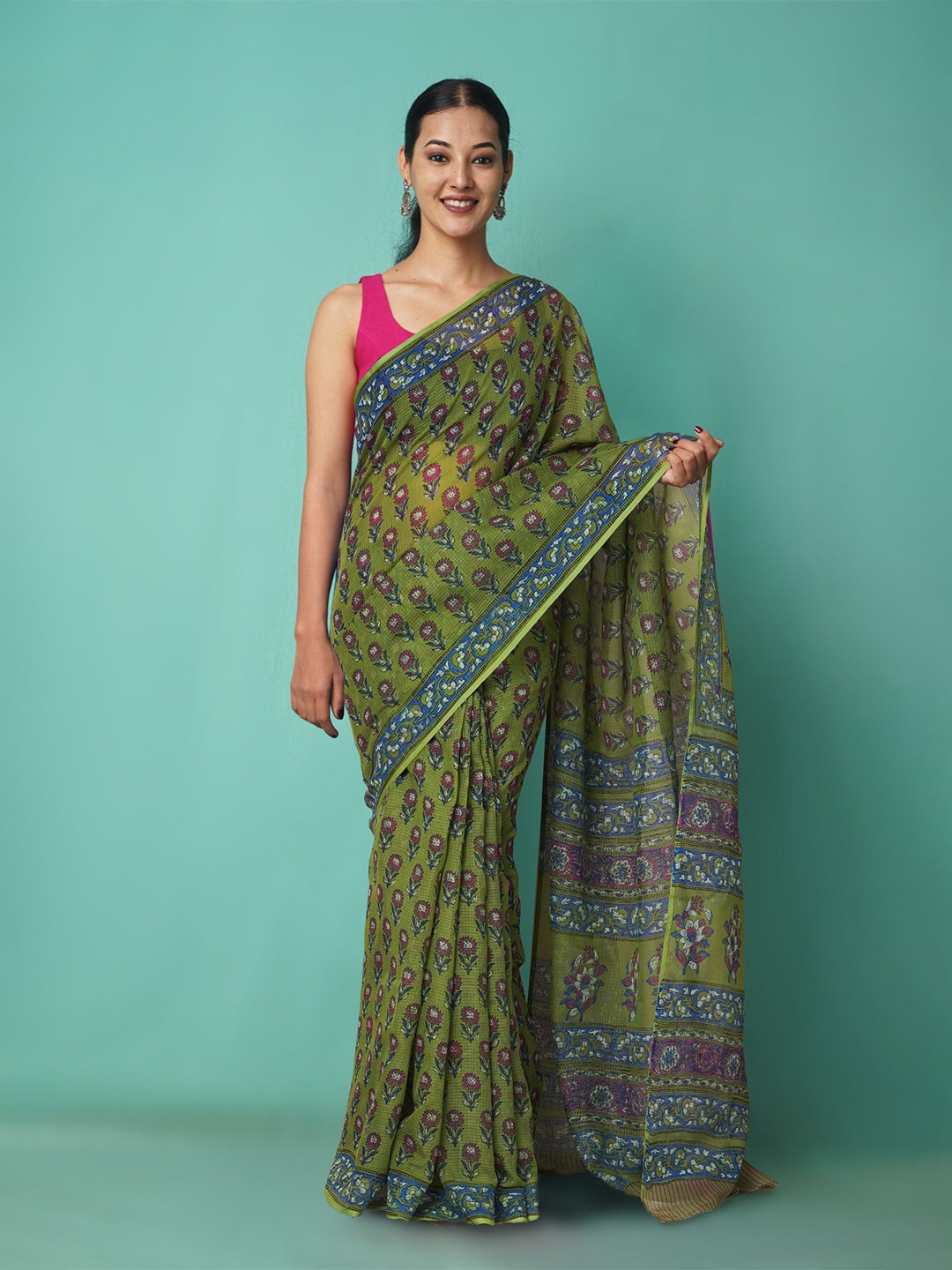 

Unnati Silks Floral Net Handloom Kota Saree, Green